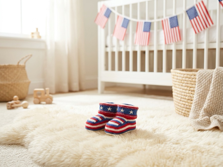Knit patriotic baby booties