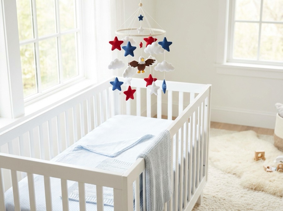 Patriotic crib mobile with stars and eagle